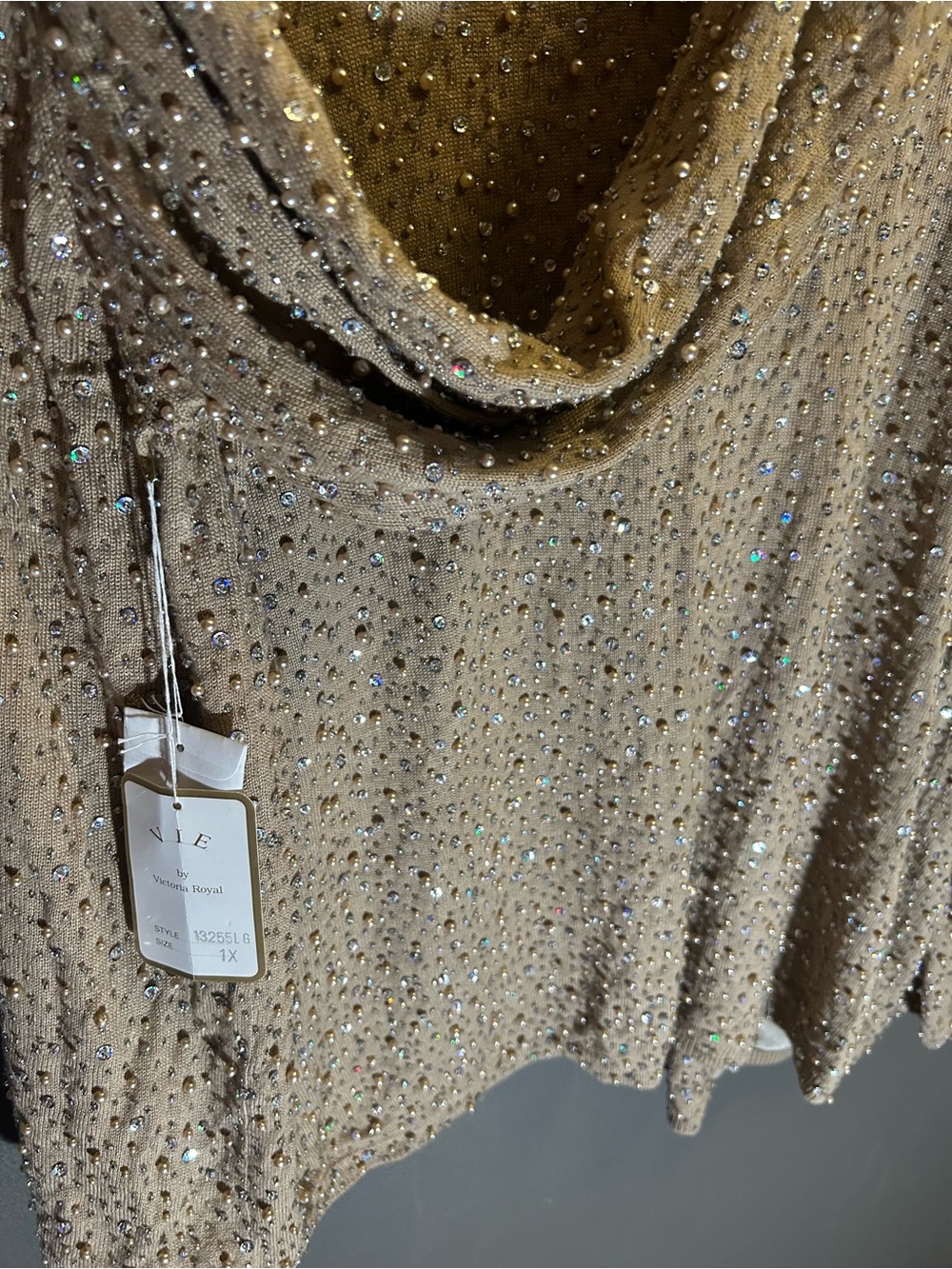 Vintage VIE by Victoria Royal Beaded Taupe Open Cardigan Silk & Cashmere size 1X - Picture 11 of 16